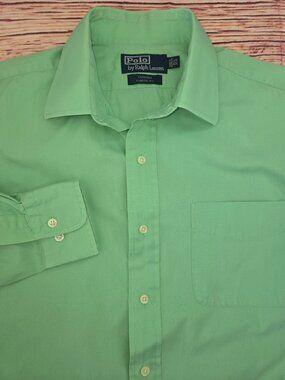 Polo Ralph Lauren Mens Classic Green Dress Shirt 15.5-32/33 Large